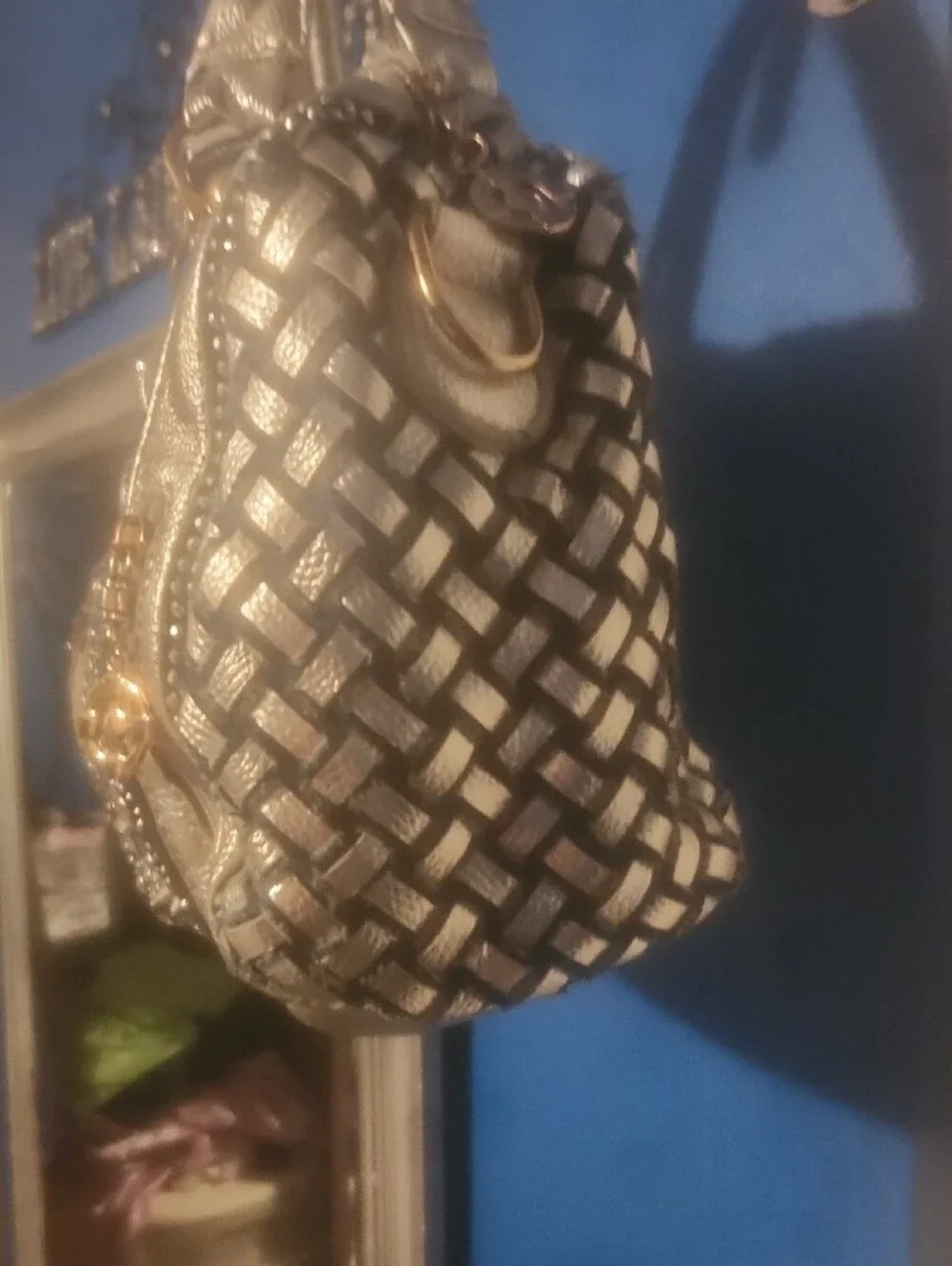 Blue and Silver Embellished Women's Satchel